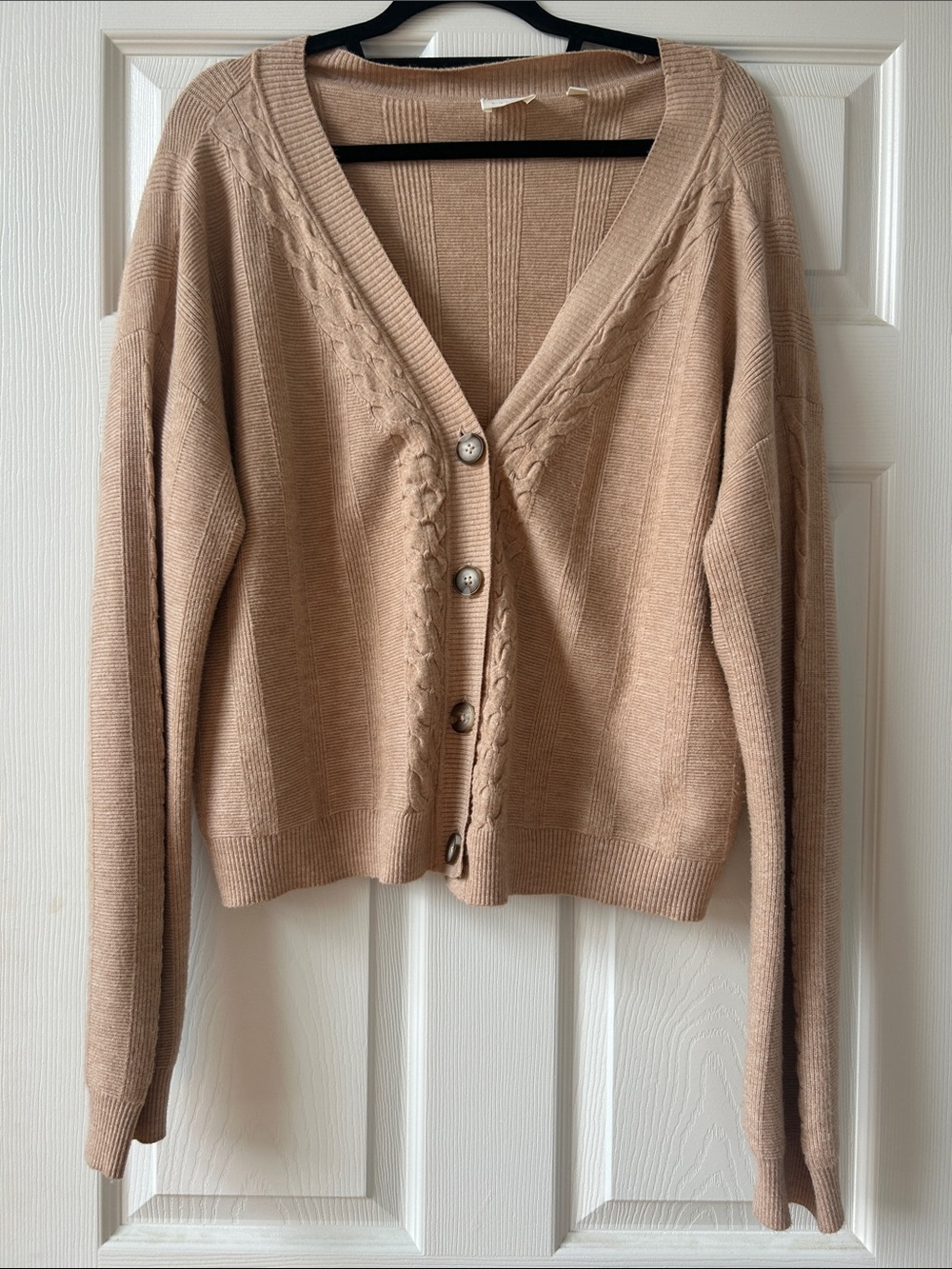 Neutral Beige V-Neck Button Cardigan Sweater